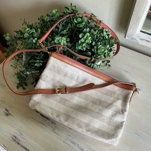 Fossil cross body purse tan and white striped